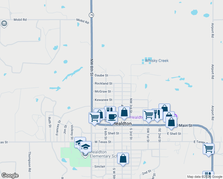 map of restaurants, bars, coffee shops, grocery stores, and more near 168 McGraw Street in Healdton