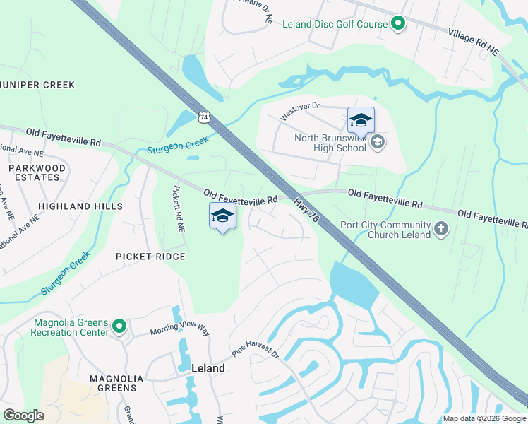 map of restaurants, bars, coffee shops, grocery stores, and more near 834 Short Street Northeast in Leland