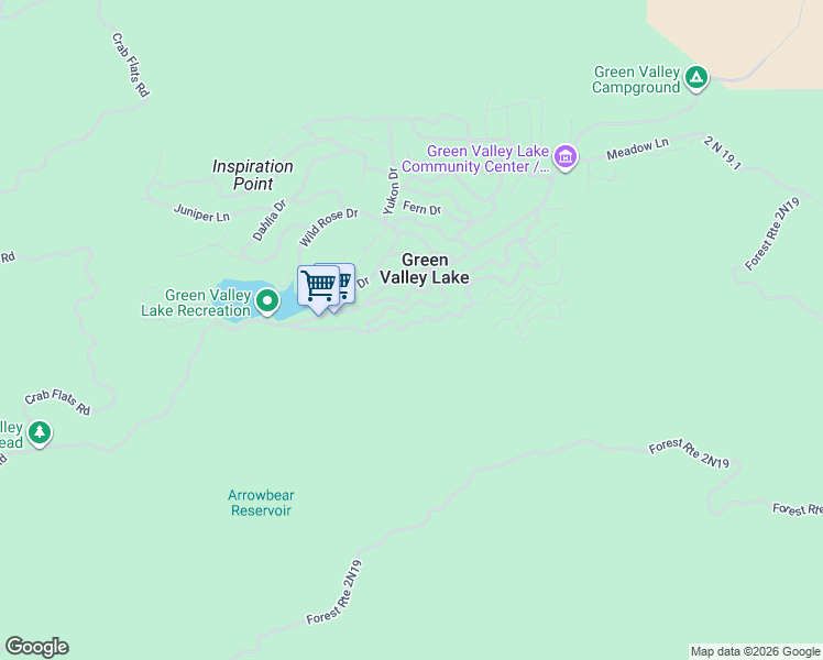 map of restaurants, bars, coffee shops, grocery stores, and more near 33399 Angeles Drive in Green Valley Lake