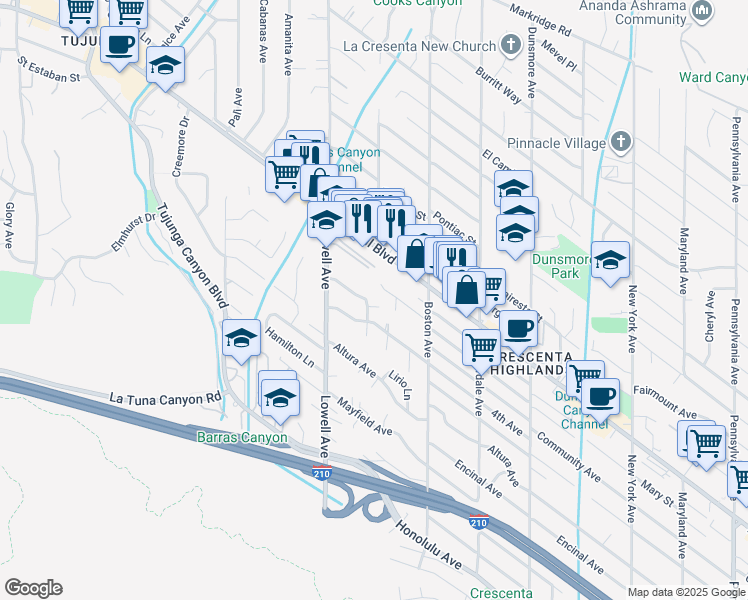 map of restaurants, bars, coffee shops, grocery stores, and more near 3941 Abella Street in Glendale
