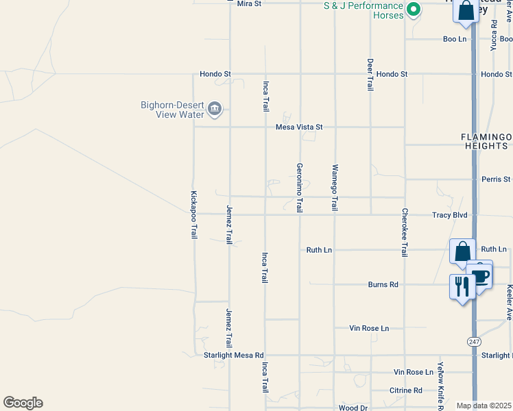 map of restaurants, bars, coffee shops, grocery stores, and more near 880 Inca Trail in Yucca Valley