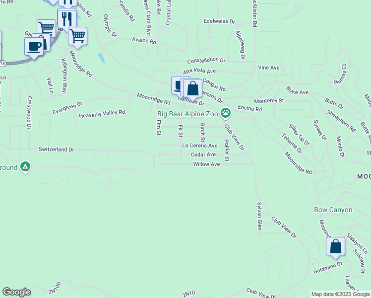 map of restaurants, bars, coffee shops, grocery stores, and more near 42627 La Cerena Avenue in Big Bear Lake