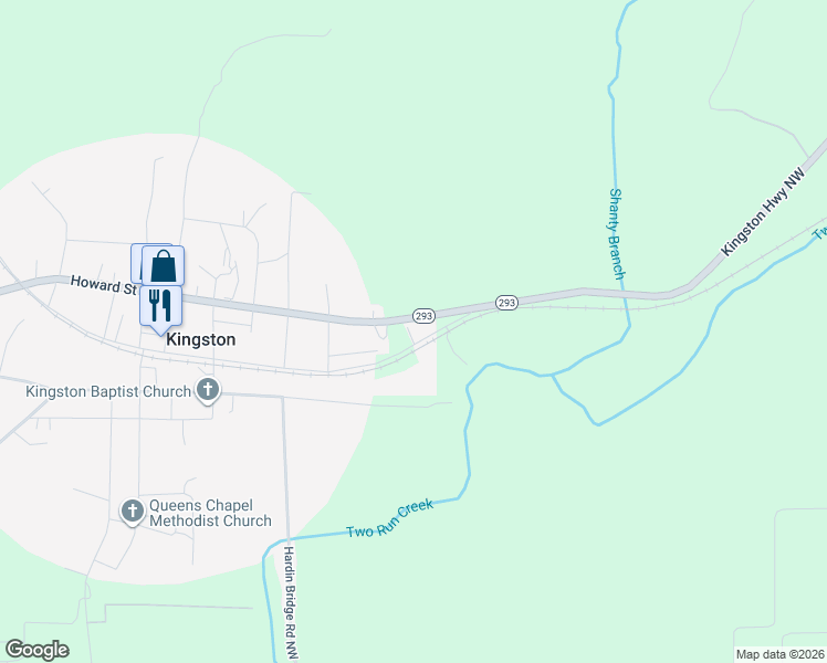 map of restaurants, bars, coffee shops, grocery stores, and more near 160 Howard Street in Cartersville