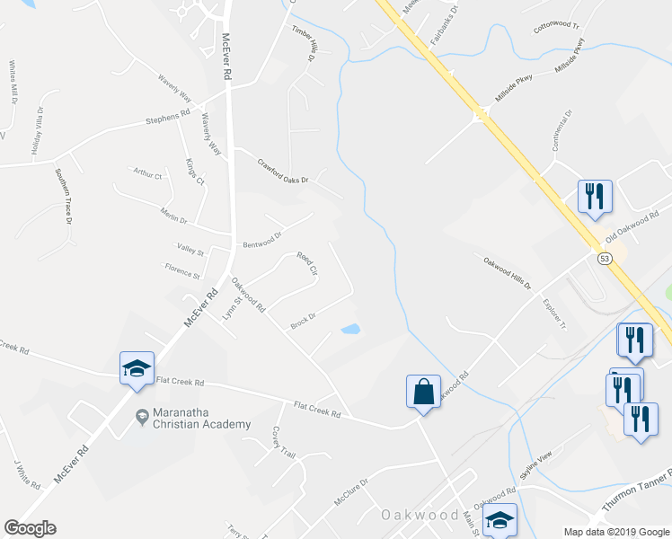 map of restaurants, bars, coffee shops, grocery stores, and more near 4079 Brock Drive in Oakwood