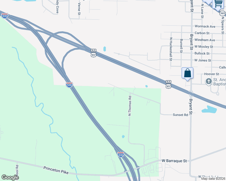 map of restaurants, bars, coffee shops, grocery stores, and more near 6806 Sunset Road in Pine Bluff