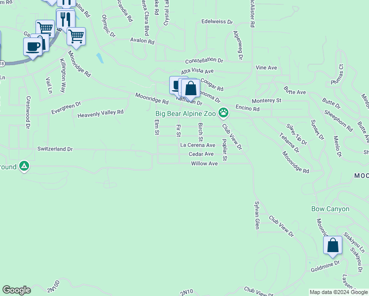 map of restaurants, bars, coffee shops, grocery stores, and more near 42627 La Cerena Avenue in Big Bear Lake