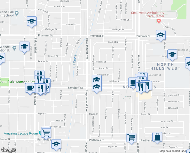 map of restaurants, bars, coffee shops, grocery stores, and more near 9150 Monogram Avenue in Los Angeles