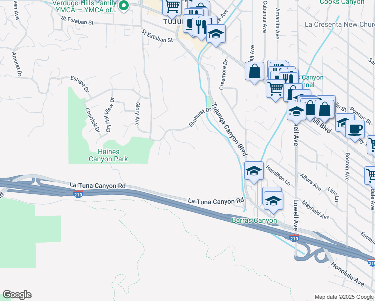 map of restaurants, bars, coffee shops, grocery stores, and more near 9257 La Shell Drive in Los Angeles