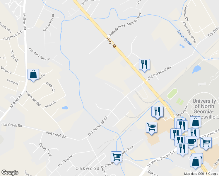 map of restaurants, bars, coffee shops, grocery stores, and more near 3751 Oakwood Hills Drive in Oakwood