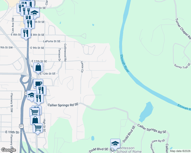 map of restaurants, bars, coffee shops, grocery stores, and more near 15 Gables Drive in Rome