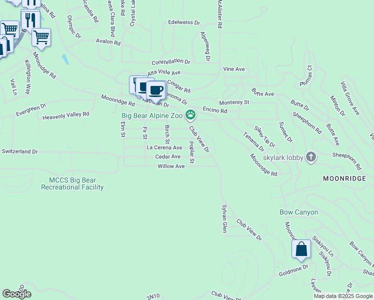 map of restaurants, bars, coffee shops, grocery stores, and more near 42749 La Cerena Avenue in Big Bear Lake