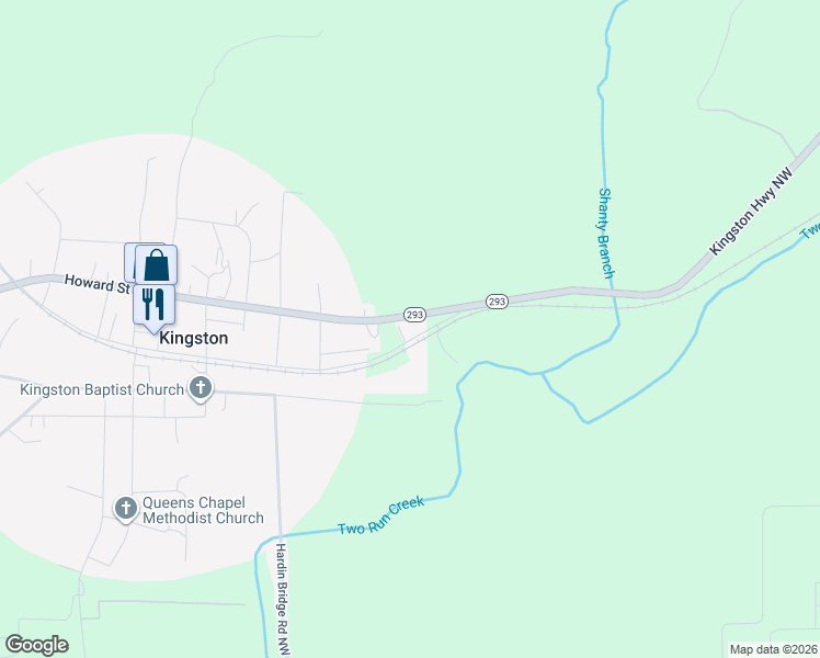 map of restaurants, bars, coffee shops, grocery stores, and more near 160 Howard Street in Cartersville