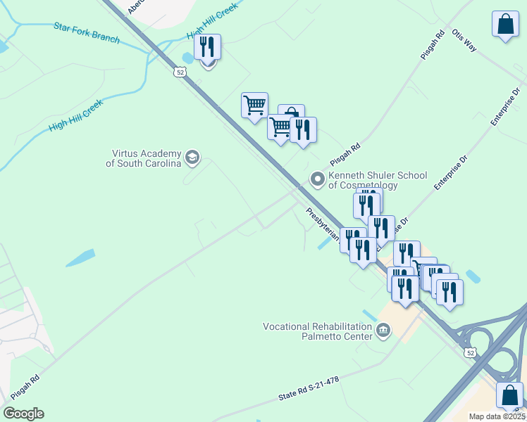 map of restaurants, bars, coffee shops, grocery stores, and more near Pisgah Road in Florence