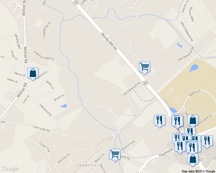 map of restaurants, bars, coffee shops, grocery stores, and more near 3751 Oakwood Hills Drive in Oakwood