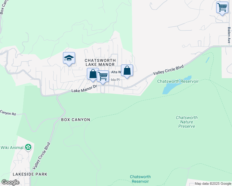 map of restaurants, bars, coffee shops, grocery stores, and more near 23328 Valley Circle Boulevard in Los Angeles County