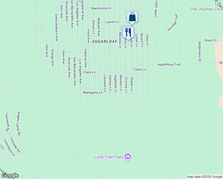 map of restaurants, bars, coffee shops, grocery stores, and more near 819 Holmes Lane in Big Bear