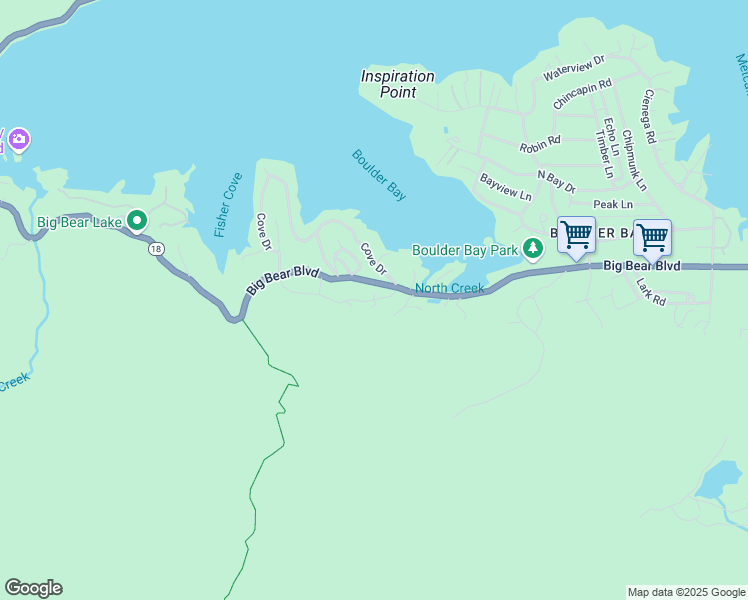 map of restaurants, bars, coffee shops, grocery stores, and more near Canyon Trail in Big Bear Lake