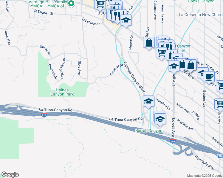 map of restaurants, bars, coffee shops, grocery stores, and more near 9249 La Shell Drive in Los Angeles