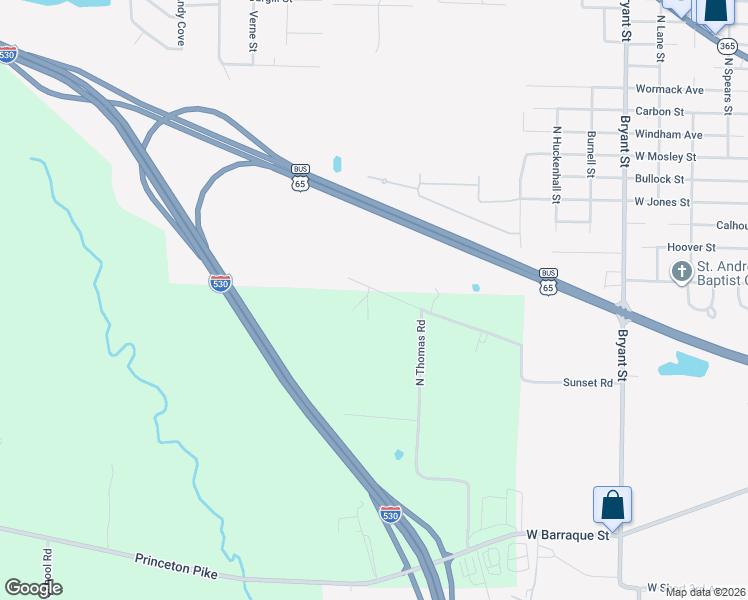 map of restaurants, bars, coffee shops, grocery stores, and more near 6806 Sunset Road in Pine Bluff