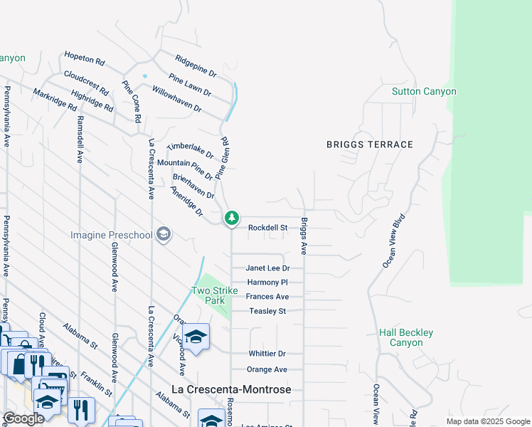 map of restaurants, bars, coffee shops, grocery stores, and more near 2501 Olive Avenue in La Crescenta-Montrose