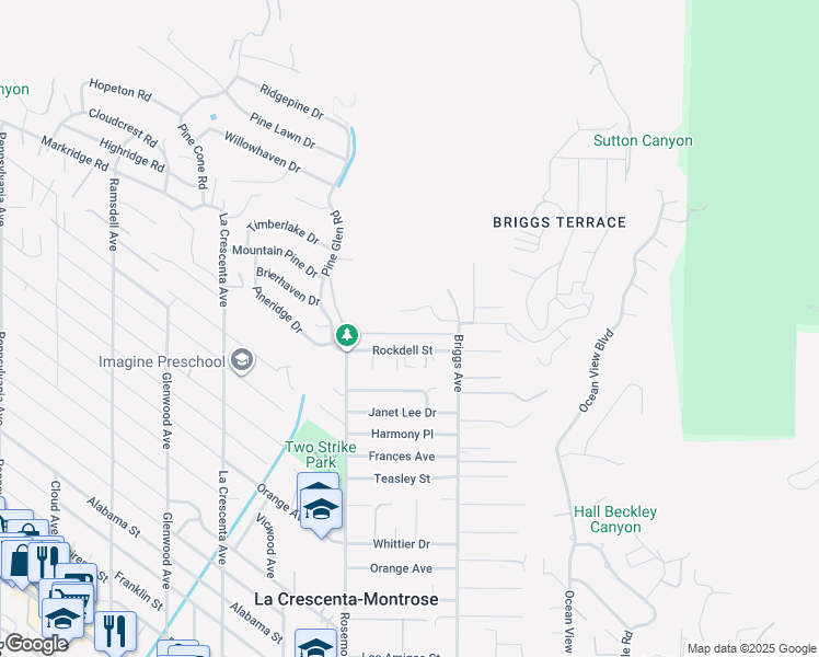 map of restaurants, bars, coffee shops, grocery stores, and more near 2501 Olive Avenue in La Crescenta-Montrose