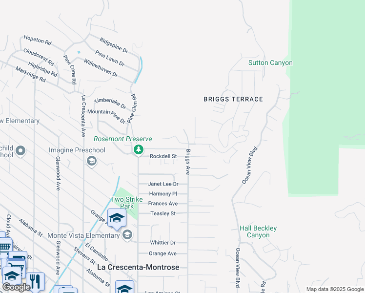 map of restaurants, bars, coffee shops, grocery stores, and more near 2409 Olive Avenue in La Crescenta-Montrose