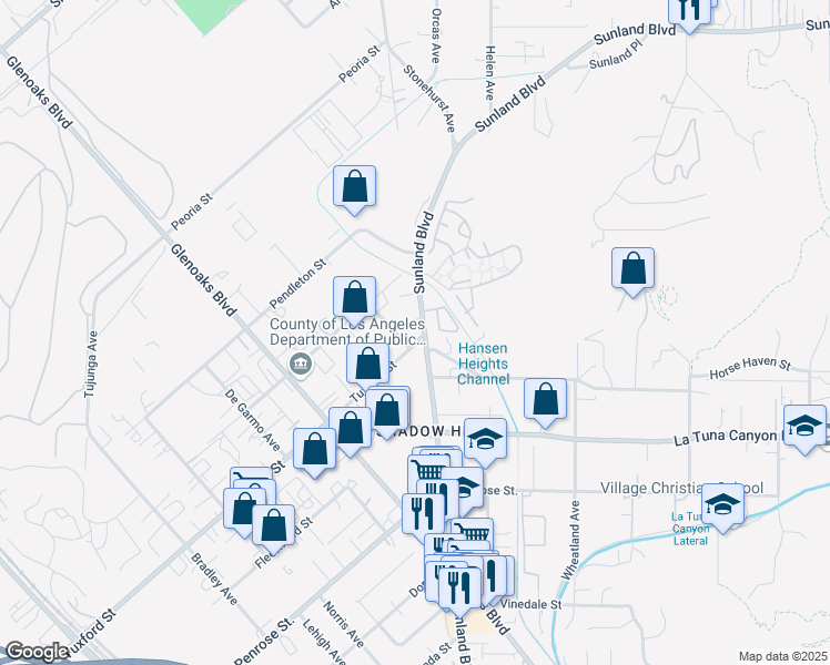 map of restaurants, bars, coffee shops, grocery stores, and more near 9255 Sunland Blvd in Los Angeles