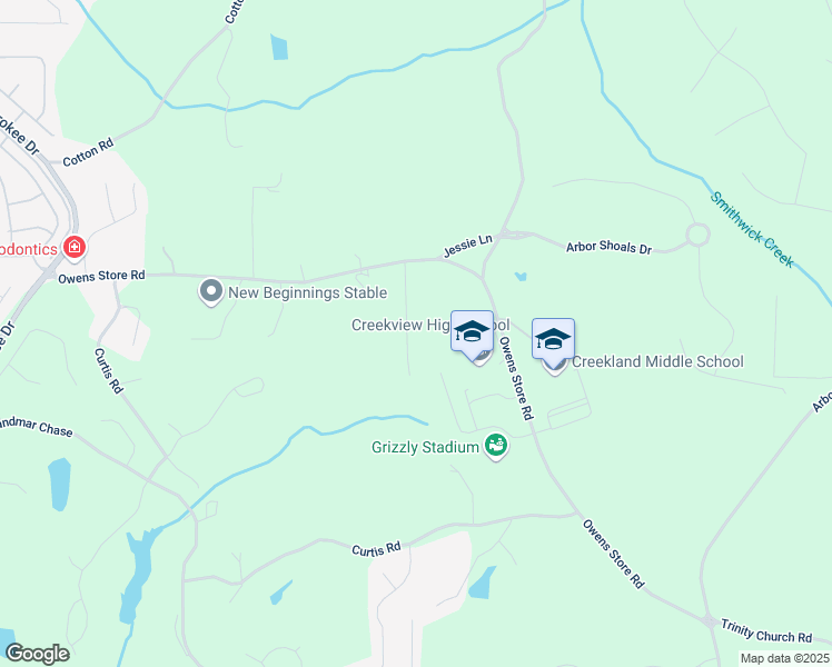 map of restaurants, bars, coffee shops, grocery stores, and more near 117 Owens Mill Place in Canton