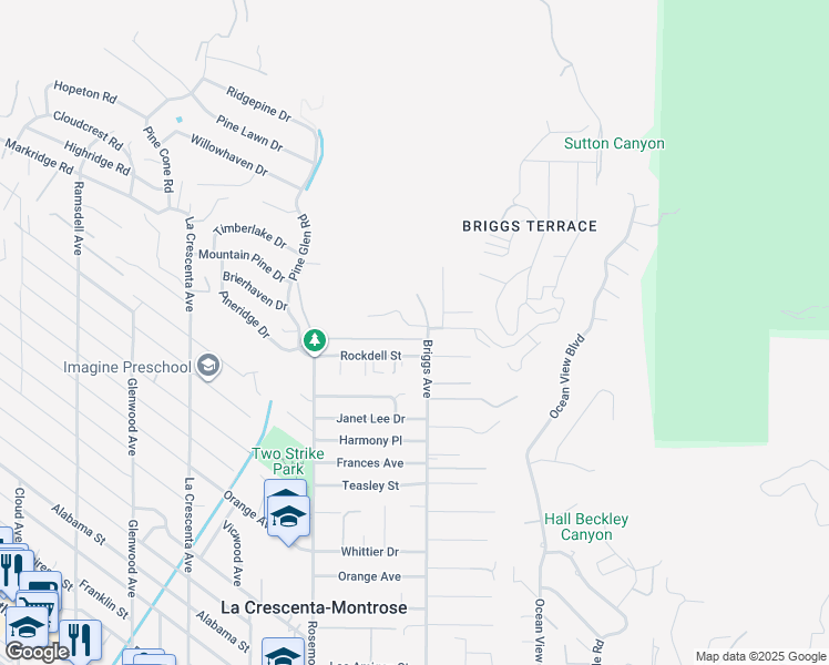 map of restaurants, bars, coffee shops, grocery stores, and more near 2409 Olive Avenue in La Crescenta-Montrose