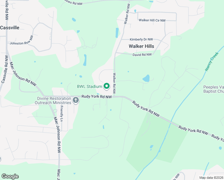 map of restaurants, bars, coffee shops, grocery stores, and more near 19 Walker Road Northwest in Cartersville