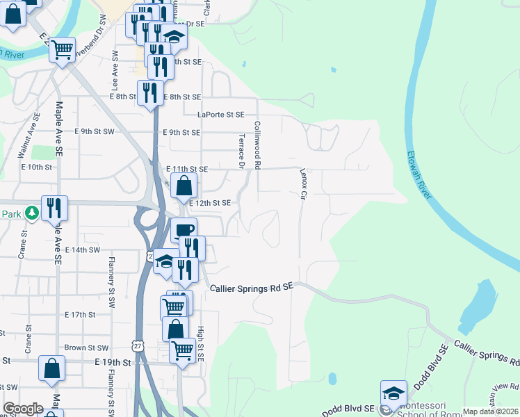 map of restaurants, bars, coffee shops, grocery stores, and more near 17 Turnbull Drive in Rome