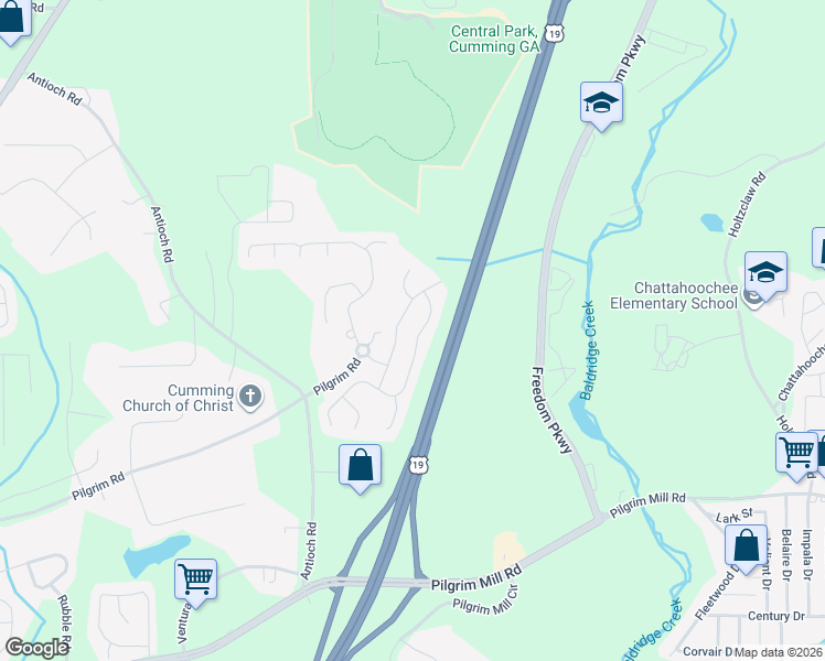 map of restaurants, bars, coffee shops, grocery stores, and more near 2935 Mayfair Drive in Cumming