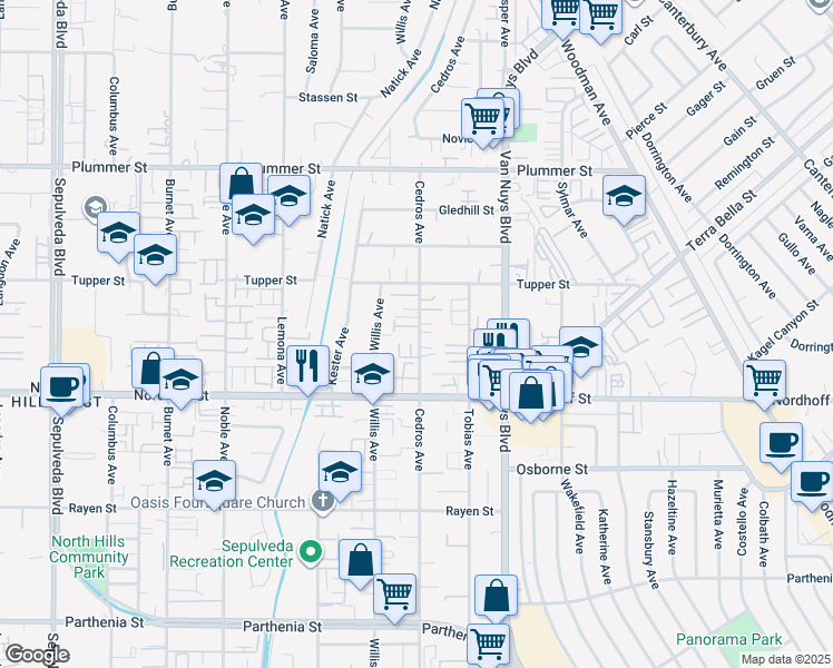 map of restaurants, bars, coffee shops, grocery stores, and more near 9207 Cedros Avenue in Los Angeles