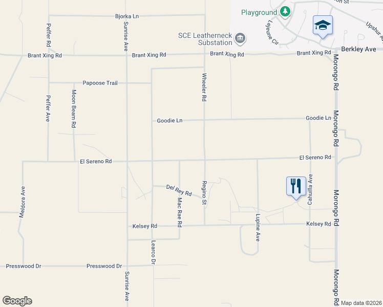 map of restaurants, bars, coffee shops, grocery stores, and more near 71522 Winters Road in Twentynine Palms