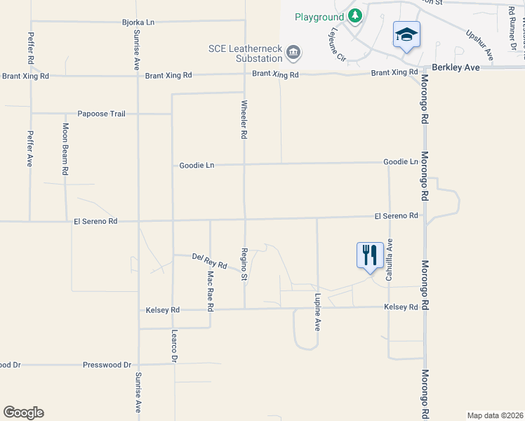 map of restaurants, bars, coffee shops, grocery stores, and more near 71522 Winters Road in Twentynine Palms