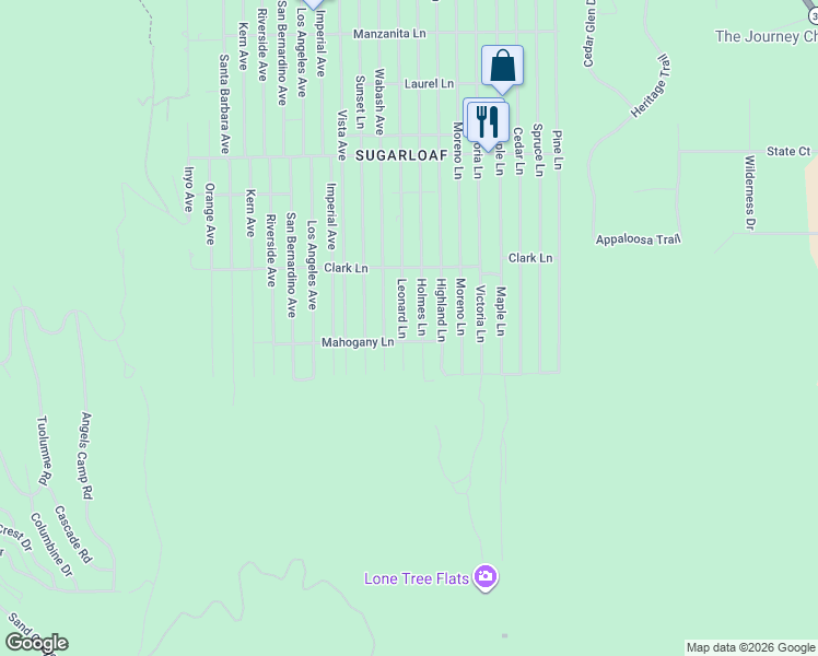 map of restaurants, bars, coffee shops, grocery stores, and more near 811 Leonard Lane in Big Bear