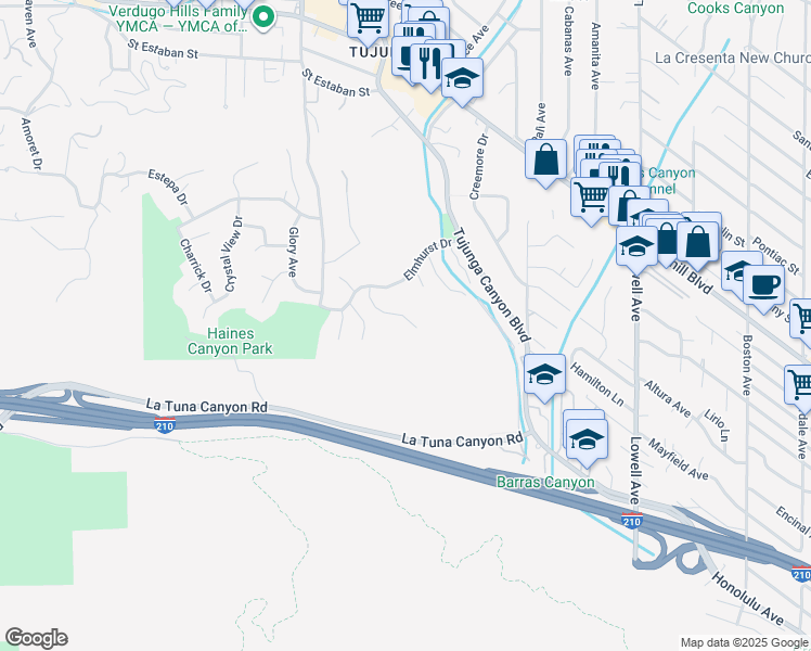 map of restaurants, bars, coffee shops, grocery stores, and more near 9249 La Shell Drive in Los Angeles