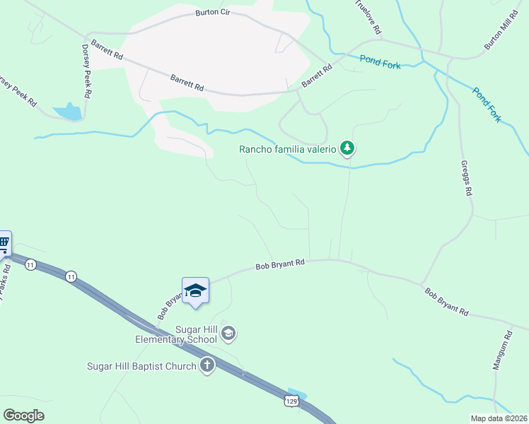 map of restaurants, bars, coffee shops, grocery stores, and more near 3451 Sugar Hill Way in Gainesville