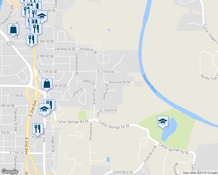 map of restaurants, bars, coffee shops, grocery stores, and more near 15 Gables Drive Southeast in Rome