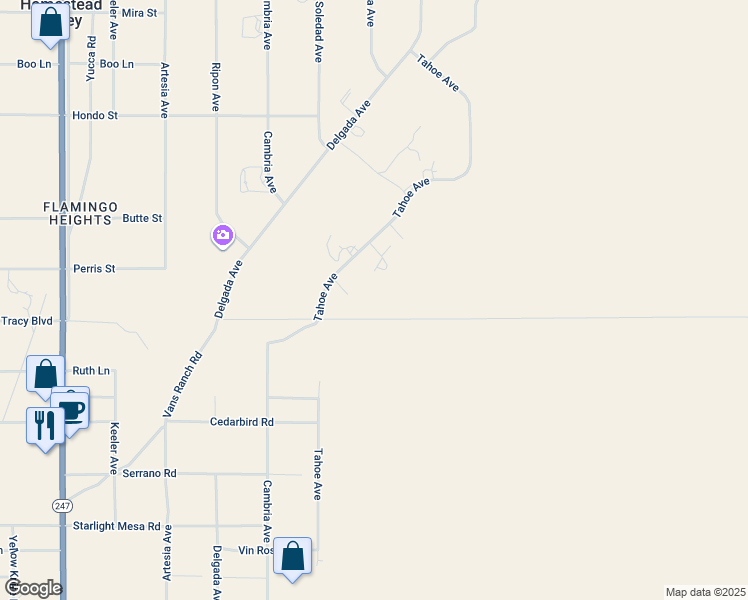 map of restaurants, bars, coffee shops, grocery stores, and more near 833 Tahoe Avenue in Yucca Valley