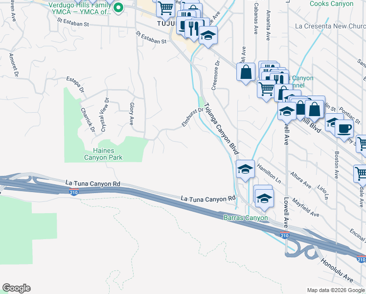 map of restaurants, bars, coffee shops, grocery stores, and more near 9249 La Shell Drive in Los Angeles