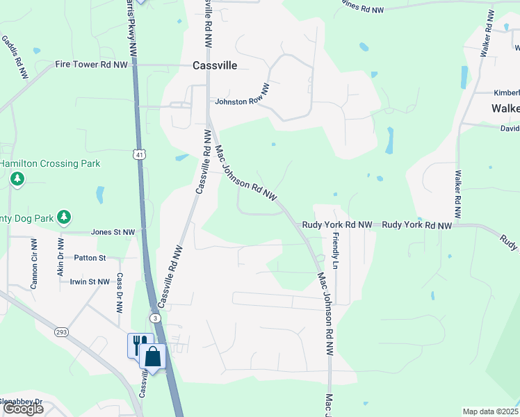 map of restaurants, bars, coffee shops, grocery stores, and more near 26 Alisha Circle Northwest in Cartersville