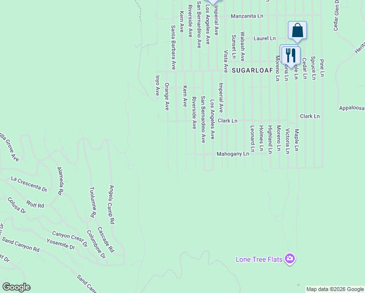 map of restaurants, bars, coffee shops, grocery stores, and more near Kern Avenue in Big Bear
