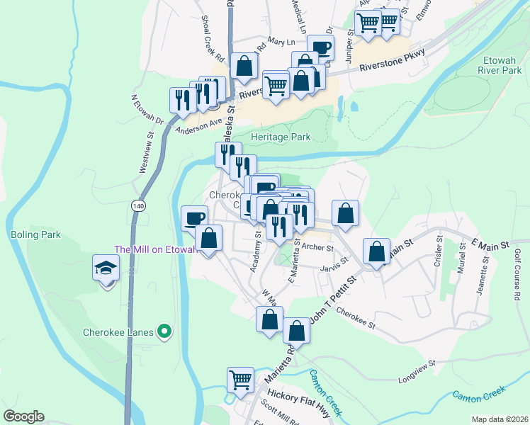 map of restaurants, bars, coffee shops, grocery stores, and more near 286 Lee Street in Canton