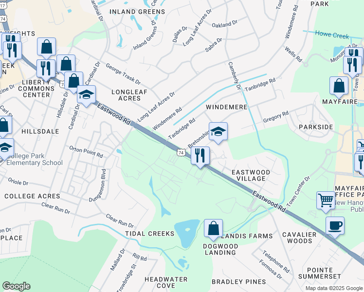 map of restaurants, bars, coffee shops, grocery stores, and more near 101 Bretonshire Road in Wilmington
