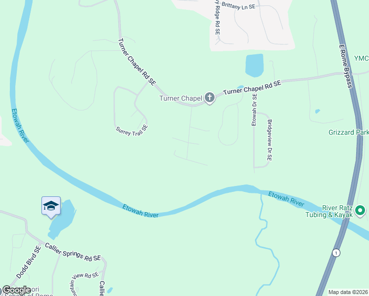 map of restaurants, bars, coffee shops, grocery stores, and more near 110 Atkins Drive Southeast in Rome