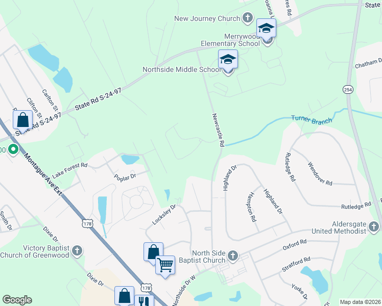 map of restaurants, bars, coffee shops, grocery stores, and more near 112 Kinkade Drive in Greenwood
