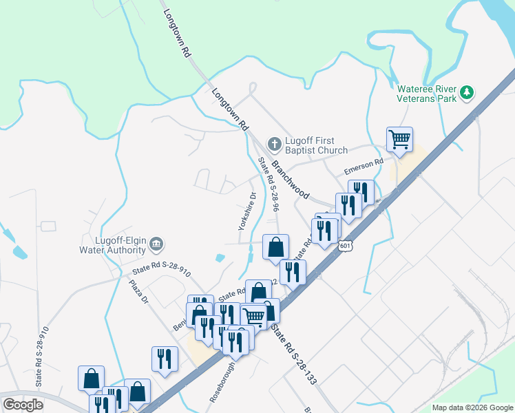 map of restaurants, bars, coffee shops, grocery stores, and more near 116 State Road S-28-664 in Lugoff