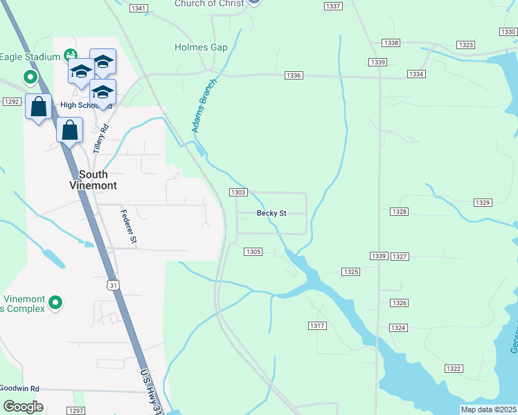 map of restaurants, bars, coffee shops, grocery stores, and more near 61 County Road 1304 in Cullman