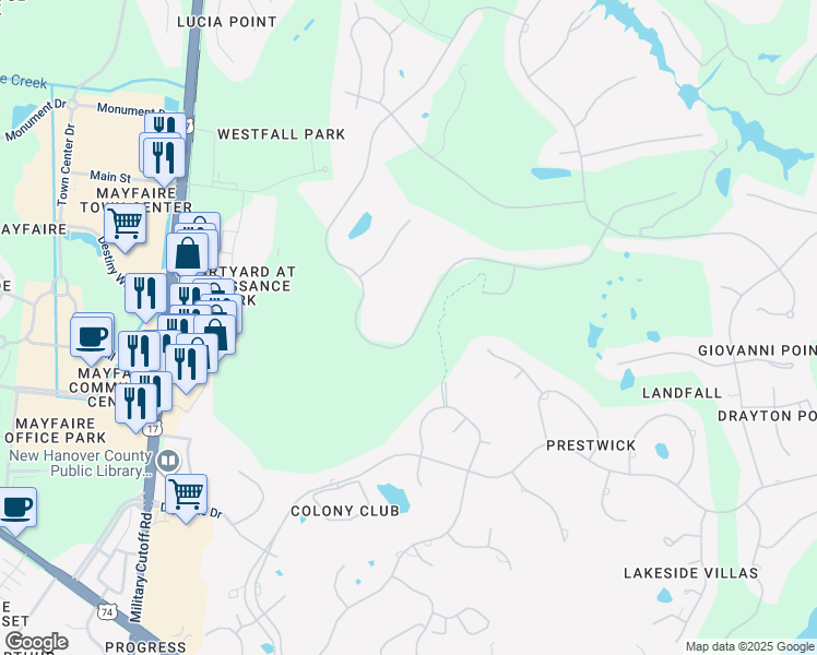 map of restaurants, bars, coffee shops, grocery stores, and more near 1713 South Moorings Drive in Wilmington